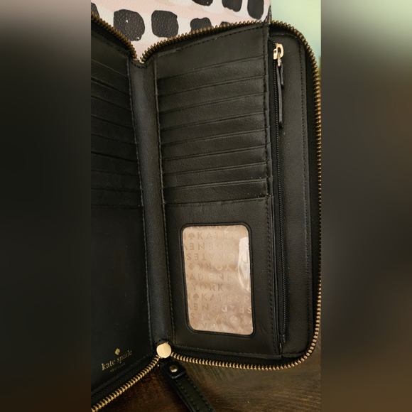 KATE SPADE Purse Crossbody Long Wallet matching set EUC Black White Pink Leather - Picture 13 of 16